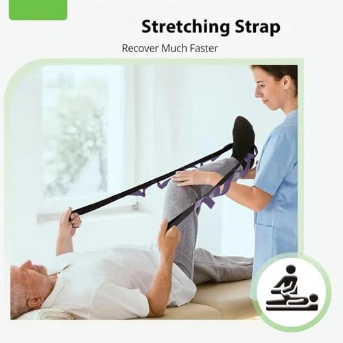 10 Loops Stretching Strap Yoga Strap for Home Workout, Exercise, Pilates and Gymnastics, Non-Elastic Stretch Bands for Women & Men - color: Black+Purple