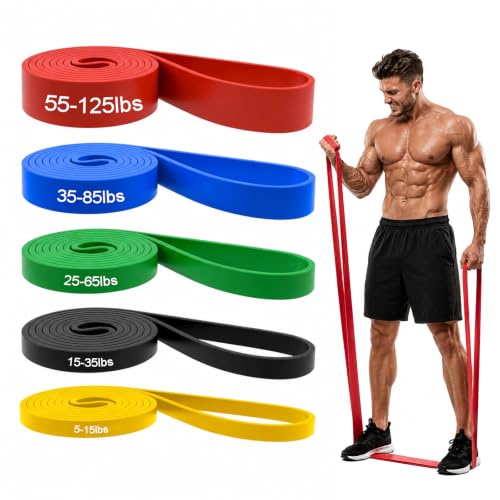 5-Level Resistance Bands, Workout Bands for Exercise | 5-125Lbs Pull-Up Assist Bands,Physical Therapy & Stretching – Multiple Resistance Levels for Home Gym & All Fitness Goals