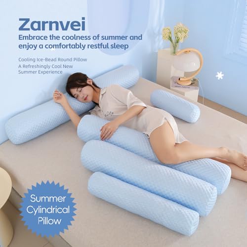 Summer Cool Touch Cylindrical Body Pillow, Round Bolster Pillow for Sleeping, Sofa Headrest Cushion, Blue, Grey，Multiple (Blue, 47.2 * 7.9in) - color: Blue, size: 47.2*7.9in