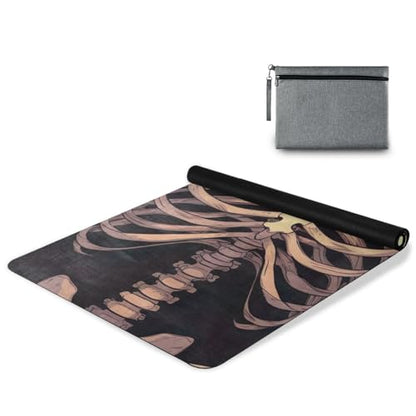 Funny Halloween Skeleton Yoga Mat, 71 x 26 Inch Non-slip Yoga Mats Folding Travel Exercise Mat Indoor Outdoor Gym Pilates with Storage Bag for Women Men