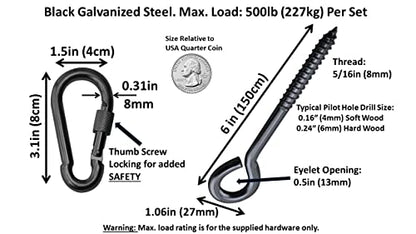 Heavy Duty Hammock Kits & Ceiling Hook Diamond Pad Eye Plates, 304 Stainless Steel & Black Zinc Galvanized Steel Corrosion Resistant, 2, 4 & 8 Packs - color: Eye-Bolt-Hammock-Kit-BLACK