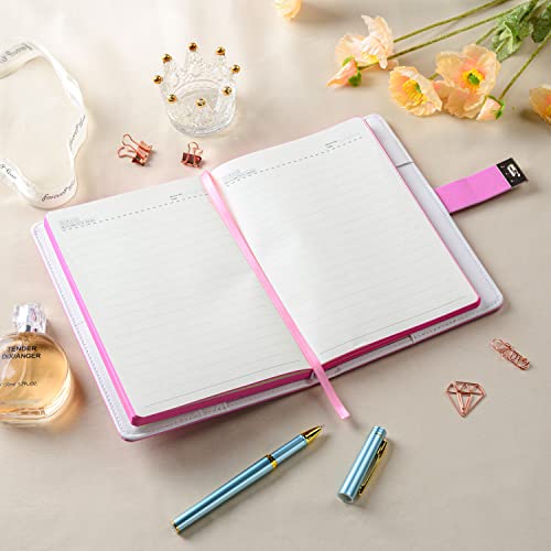 ZXHQ Journal with Lock for Girls Women,A5 224 Pages Lock Diary, Colorful Edge, Refillable, Leather Hardcover 8.5" × 5.9" - Pink - color: Pink