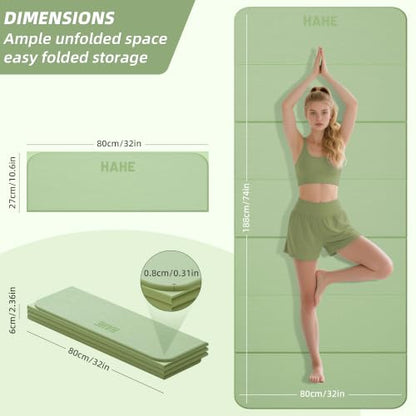 HAHE Foldable Yoga Mat 74"Lx32"Wx1/3"Thick, Folding Exercise Mats