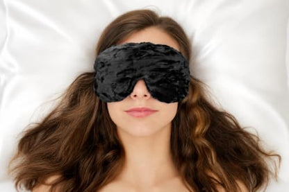 Handmade Opulence Yoga Eye Pillow - Weighted Flaxseed Fill, Lavender Aromatherapy, Satin & Velvet, Adjustable Strap - Ideal for Meditation & Restful Sleep - Black - TEMFL-BK - color: Black