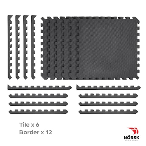 Norsk Dual-Sided Reversible 1/2" Foam Exercise Mats for Home Gym - Interlocking EVA Foam Tiles - color: Gray/Black, size: 12 Tiles - 48 Sq. Ft.