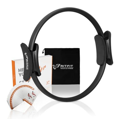 RitFit Pilates Ring 14 Inch Magic Fitness Circle for Inner Thigh Toning | Bonus Workout Guide & Storage Bag Included, Lightweight & Portable, Pilates Yoga Full Body Toning - style: Black