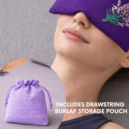 Weighted Clay Beads and Lavender Buds Eye Pillow Mask, Microwavable Heated or Cold Compress for Dry Eyes & Puffiness, Reusable Migraine Relief Mask with Washable Cotton Cover
