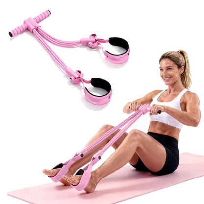 Pedal Resistance Bands with Handles, Separated 8-Tube Multifunction Exercise Bands, Yoga Tension Rope, Natural Rubber Elastic Equipment for Abdomen, Waist, Arm, Leg Stretching - color: Pink