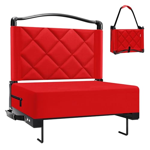 Stadium Seats with Back Support Cushion, Folding Stadium Seats for Bleachers Hold up 400lbs, Wide Bleacher Seat with Shoulder Strap & Handle Comfort for Sports Events (red, 1pcs) - color: Without Pocket-red, size: 1pcs