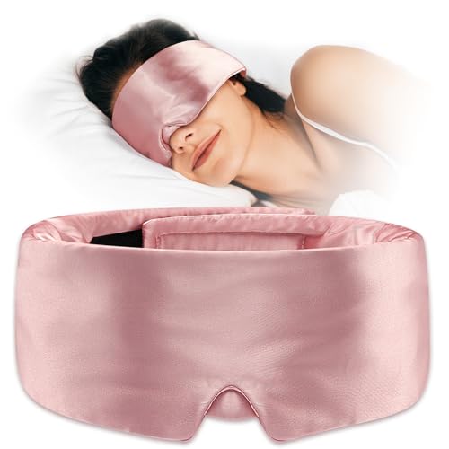 Umisleep Satin Sleep Mask for Side Sleeper, Blackout Eye Mask for Women Men - color: Pink