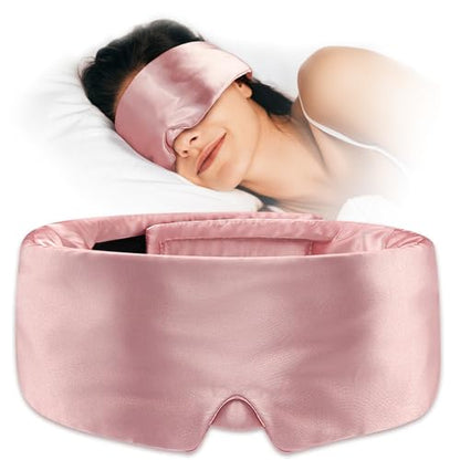 Umisleep Satin Sleep Mask for Side Sleeper, Blackout Eye Mask for Women Men - color: Pink