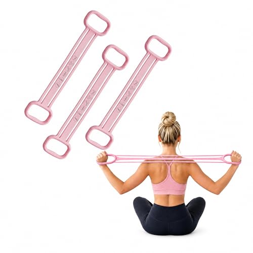 3 Pack Resistance Bands with Handles, Shoulder Trainer for Physical Therapy Home Workout Pilates, Ergonomic Grip Durable Exercise Bands - color: Pink (3 PCS)