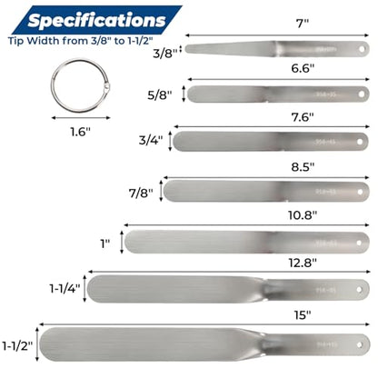 7-Piece Caulking Spatula Set, Stainless Steel Caulk Knife | Streamlined Spatula Finishing Tools for Bathroom Sink Tile, Multi-Purpose Tip Width from 3/8" to 1-1/2"