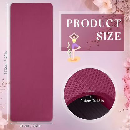 Timgle 12 Pack Yoga Mat Bulk, 4mm Thick Extra Long Sports Mat Anti Slip Tear Resistant Yoga Exercise Set for Fitness Stretching Home Workout Gym and Studio - color: Berry Purple