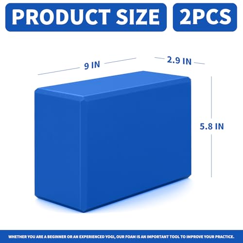 Yoga Blocks 2 Pcs, 9"x6"x3" Yoga Brick Foam Blocks EVA Foam Block Yoga Props Accessories for Yoga Pilates Stretching and Meditation - color: Deep Blue