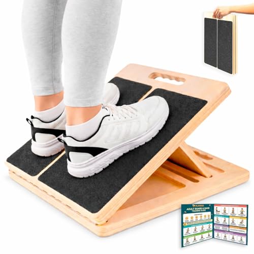 Playbees Portable Wooden Slant Board for Calf Stretching & Squats – Adjustable Incline Calf Stretcher with Non-Slip Surface, Foldable Design for Physical Therapy, Pilates, Ankles & Legs
