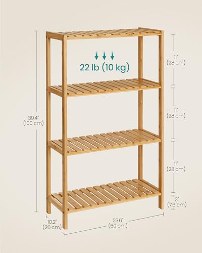 SONGMICS 4-Tier Bamboo Shelf, Freestanding Bathroom Storage Rack - color: Light Bamboo, size: 4 Tiers (10.2"D x 23.6"W x 39.4"H)