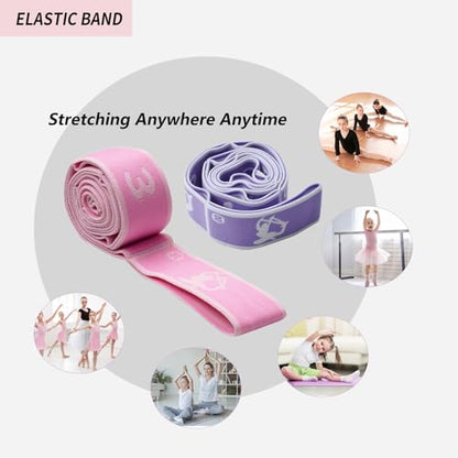2 PCS Kids Stretching Strap - 8-Loop Adjustable Stretch Bands for Dance, Ballet, Yoga, Gymnastics Workout, Children‘s Fitness Equipment, Stretching Resistance Bands and Home Flexibility Training - color: Sweet Potato Purple+Pink