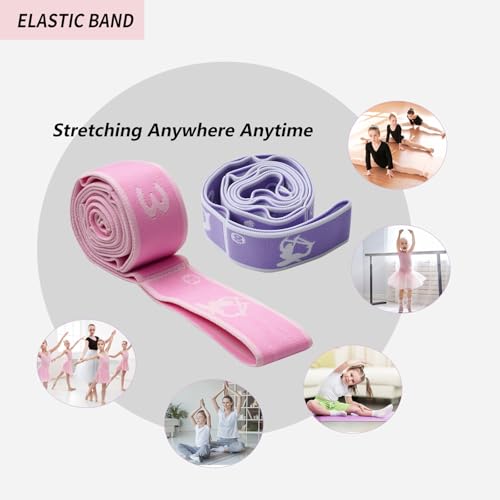 2 PCS Kids Stretching Strap - 8-Loop Adjustable Stretch Bands for Dance, Ballet, Yoga, Gymnastics Workout, Children‘s Fitness Equipment, Stretching Resistance Bands and Home Flexibility Training - color: Sweet Potato Purple+Pink