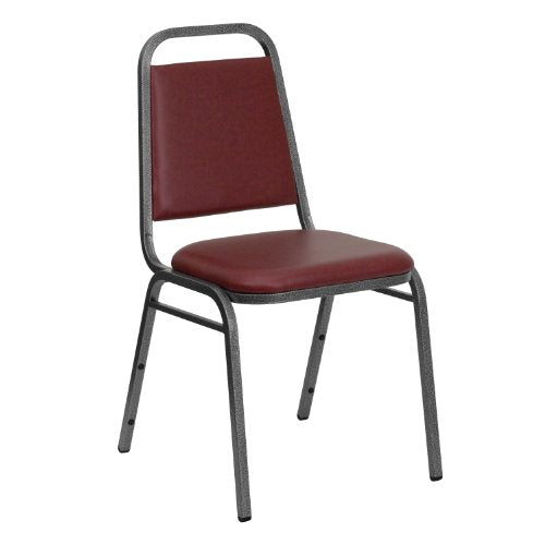 EMMA + OLIVER Burgundy Vinyl Trapezoidal Back Stacking Banquet Chair - color: Burgundy Vinyl/Silver Vein Frame