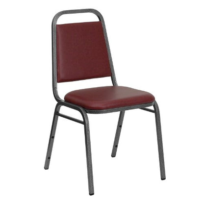 EMMA + OLIVER Burgundy Vinyl Trapezoidal Back Stacking Banquet Chair - color: Burgundy Vinyl/Silver Vein Frame