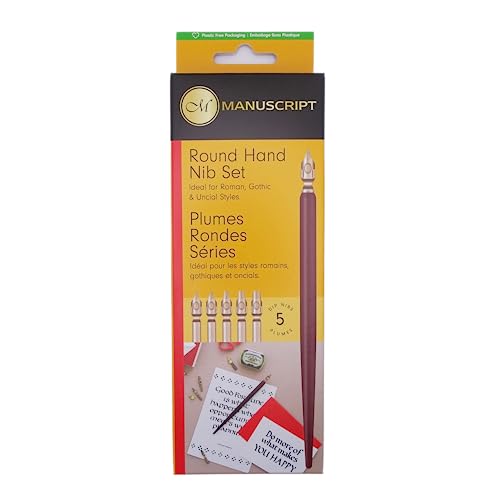 MANUSCRIPT Dip Pen Round Hand Nib Set, 5 Nibs, Mahogany Holder