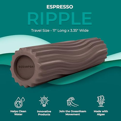 Oceanfoam Ripple Travel Foam Roller (11" x 3.35") Firm Mini Foam Roller for Physical Therapy, Deep Tissue Massage, Back Pain - High Density, Ergonomic Wave Textured - Yoga, Exercise (Espresso) - color: Espresso