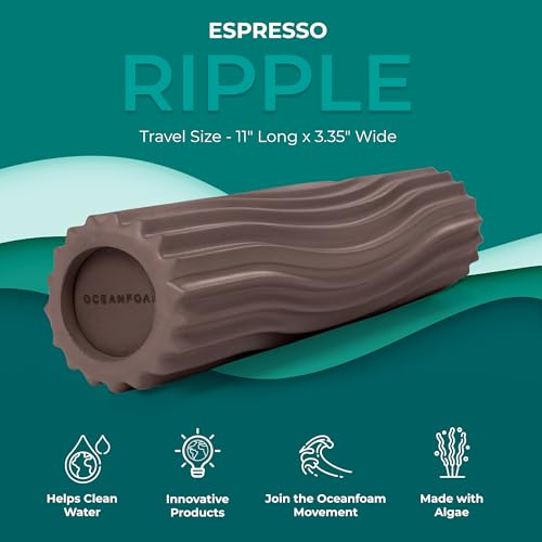 Oceanfoam Ripple Travel Foam Roller (11" x 3.35") Firm Mini Foam Roller for Physical Therapy, Deep Tissue Massage, Back Pain - High Density, Ergonomic Wave Textured - Yoga, Exercise (Espresso) - color: Espresso