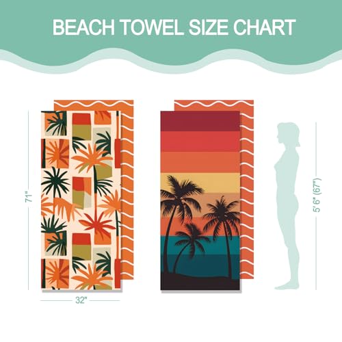 Eunzel 2 Pack Microfiber Beach Towel, Quick Dry Travel Towel Large Sand Free Towel for Beach, Camping, Swim Pool, Gym, Sports& Yoga 71"x32", Retro Tropics/Tropical Sunset - color: Retro Tropics& Tropical Sunset