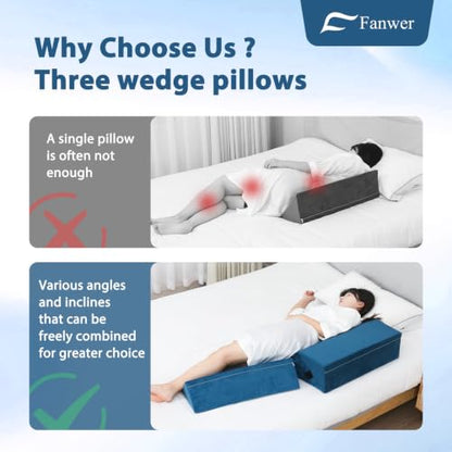 Fanwer Positioning Wedge Pillow for Side Sleeping (3 in 1),23.6",Lake Blue - color: Lake Blue, size: 23.6in