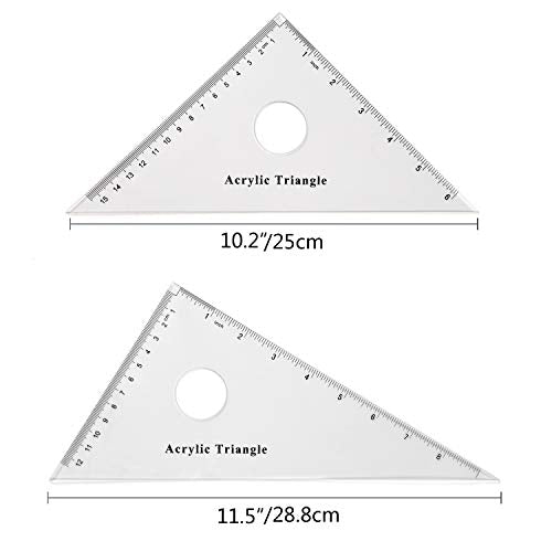 Coopay Large Triangle Ruler Set Square, 30/60 and 45/90 Degrees, Circular Hollow - size: Circular Hollow