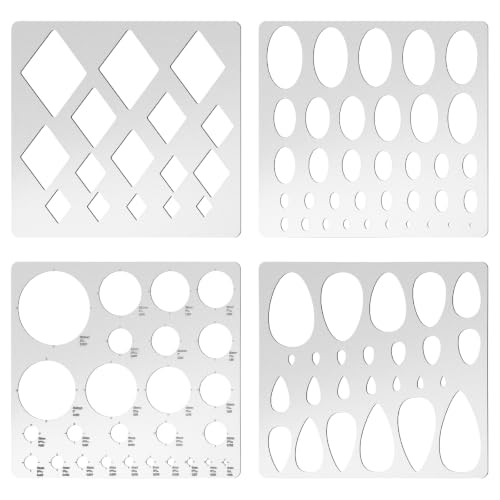 4 Pcs Metal Geometric Stencils Set Templates for Drafting Round Stencil Jewelry Making Art Oval Tool Metric Ruler for Office and DIY Bracelets Earrings (Diamond,Circle,Ellipse,Teardrop) - style: Diamond,Circle,Ellipse,Teardrop