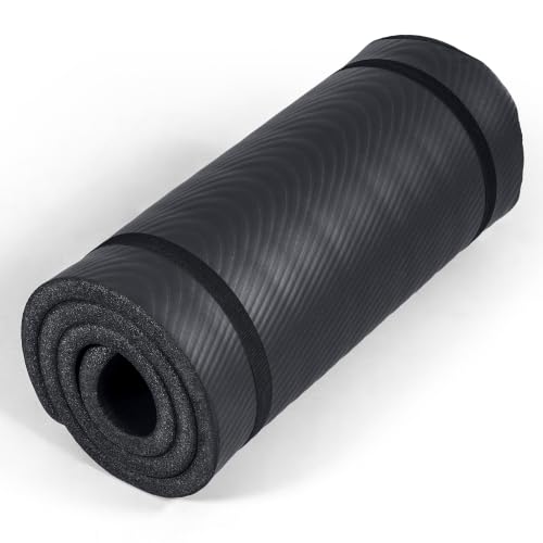 Tone Fitness 1-Inch Thick Yoga Mat | High-Density, Non-slip Exercise Mat with Carrying Strap for Yoga, Pilates, & Home Gym Workouts | Multiple Options - color: Black, style: Wave