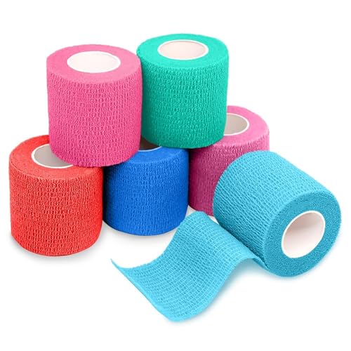 FriCARE Self Adhesive Bandage Wrap, Medical Tape in First Aid Kit, Vibrant | Elastic Cohesive Bandages for Sports/Vet/Wrist Ankle Wounds, 2 Inches X 5 Yards, Latex-free 6 Rolls - color: 6 Vibrant Color
