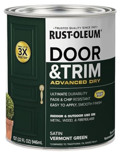 Rust-Oleum Stops Rust Door & Trim Paint, Satin Vermont Green | Ultimate Durability on Metal, Wood and Fiberglass | Durable Chip and Fade Resistance | Smooth Finish | Indoor and Outdoor - color: Satin Vermont Green