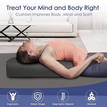 Yoga Bolster Pillow 26x10.5x5.5in Rectangular Meditation Cushion for Massage and Back Support, Breathable Cotton Fill, Zippered Organic Cotton Cover, Easy-Carry Handle, Machine Washable (Purple) - color: Purple