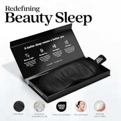 TheSleepGuard Pure Silk Sleep Mask [100% 6A Mulberry Silk, 22 Momme] Light Blocking Travel Essentials. Eye Masks for Sleeping. Black Oeko-Tex Blindfold. Eye Covers for Men & Women - color: Noir Black