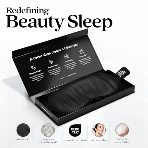 TheSleepGuard Pure Silk Sleep Mask [100% 6A Mulberry Silk, 22 Momme] Light Blocking Travel Essentials. Eye Masks for Sleeping. Black Oeko-Tex Blindfold. Eye Covers for Men & Women - color: Noir Black