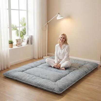 XICIKIN 2.5" Japanese Floor Mattress, Japanese Futon Mattress - color: Grey Feather, size: Queen（80" x 60"）