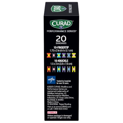 Curad Performance Series Fingertip and Knuckle Antibacterial Bandages, Extreme Hold Adhesive Technology, Fabric Bandages, 20 Count - size: 20 Count (Pack of 1)