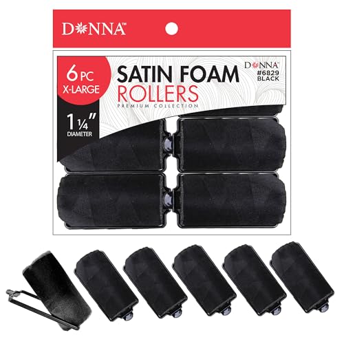 DONNA Silky Satin Foam Rollers 1.25"(D) 6PCS XL Hair Styling Heatless Curlers and Clips for Hairdressing BLACK - color: BLACK - 1.25"(D) XL
