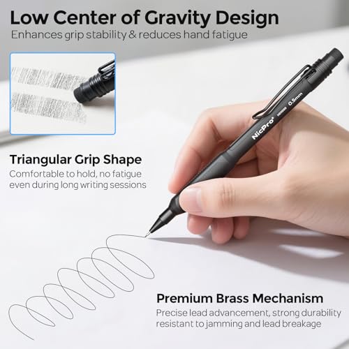 Nicpro 0.5 mm Mechanical Pencil Set with Case, 3PCS Mechanical Pencils 0.5 | HD1000 Led Pencils 0.5mm + 6 Tube HB Lead Refill, Eraser, Weatherproof Barrel for Outdoor Writing Drafting Drawing Sketching - style: 0.5mm(3 Pcs)