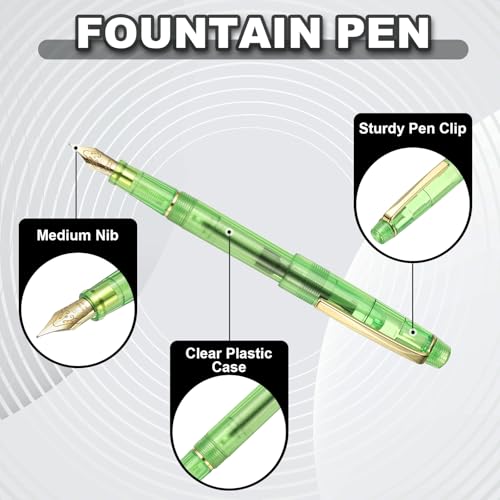 PATIKIL Fountain Pen Medium Nib, Fountain Pen Barrel Handcrafted Pen for Professional Office Journaling Gifts, Transparent Green - color: Transparent Green