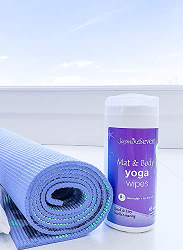 Yoga Wipes for Body and Mat - Natural Lavender and Tea Tree - 45 Wipes in Resealable Canister - by Jasmine Seven
