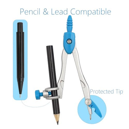 Akuoly Drafting Compass Kit School Supply Set Featuring Geometry Compass, Protractor, Set Squares, and Ruler – for School Grade Boy snd Girl with Every Piece Compact in Carrying Case, Classic Blue
