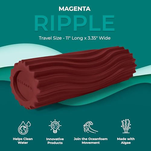 Oceanfoam Ripple Travel Foam Roller (11" x 3.35") Firm Mini Foam Roller for Physical Therapy, Deep Tissue Massage, Back Pain - High Density, Ergonomic Wave Textured - Yoga, Pilates, Exercise (Maroon) - color: Maroon