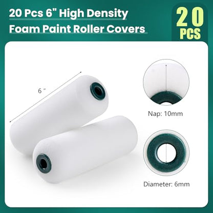 Foam Paint Roller, 20 Pack, 6 Inch Mini Paint Roller Covers, High Density Foam Paint Roller, Small Paint Rollers for All Flat Surfaces, Suitable for Wall，Kitchen Cabinets, Doors, Tables - size: 6 Inch Foam Paint roller 20 pack