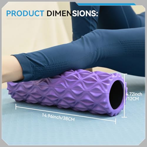 Foam Roller, 15 inch High Density Massage Roller for Exercise | Deep Tissue Massager for Muscle Massage, Myofascial Trigger Point Release, Exercise, Yoga, Pilates & Stretching, Purple - color: Purple