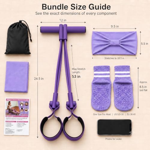 Pedal Resistance Band, Stitched Anti-Snap Elastic Pull Rope Fitness Equipment, 3-in-1 Home Workout Exercise Bands Set with Pilates Grip Socks & Headband - color: Purple, size: 95LB