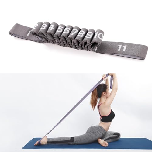 11 Loops Multi-Grip Stretch Strap with Numbers, Non-Slip Elastic Yoga Band for Physical Therapy, Ballet & Dance Flexibility